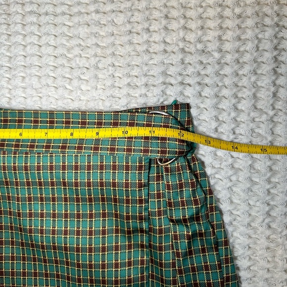 Lulu's Lovely Luck Green Plaid Satin Wrap Mini Skirt - Picture 5 of 5